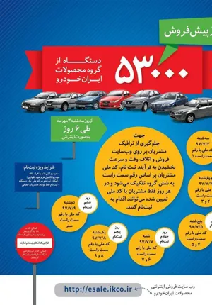 جزئیات شرایط پیش‌فروش مهر ماه محصولات ایران‌خودرو اعلام شد